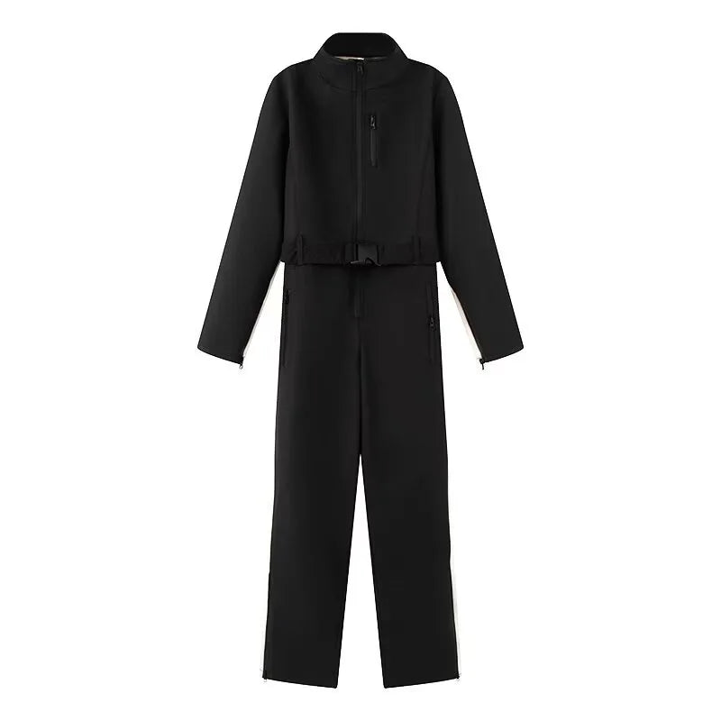 2025 Women's Elegant Skateboard One-piece Fleece Ski Bodysuit Female Long Sleeve Waterproof Windproof Patchwork Skiing Jumpsuits