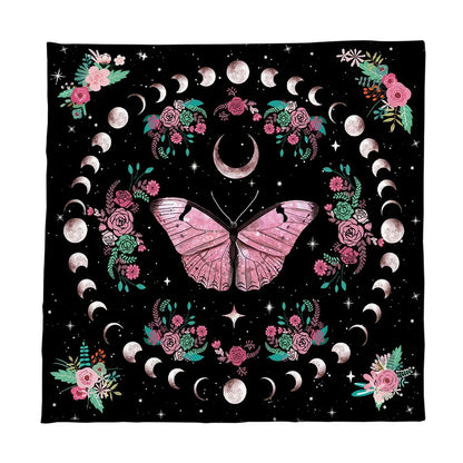 Pink Butterfly Moon Phase Floral Tarot Card Tablecloth  Altar Cloth Witchcraft Astrology Oracle Divination Cloth Home Decor