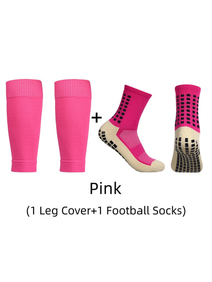 1 pair of combination classic glue point anti slip football socks and leg protection socks