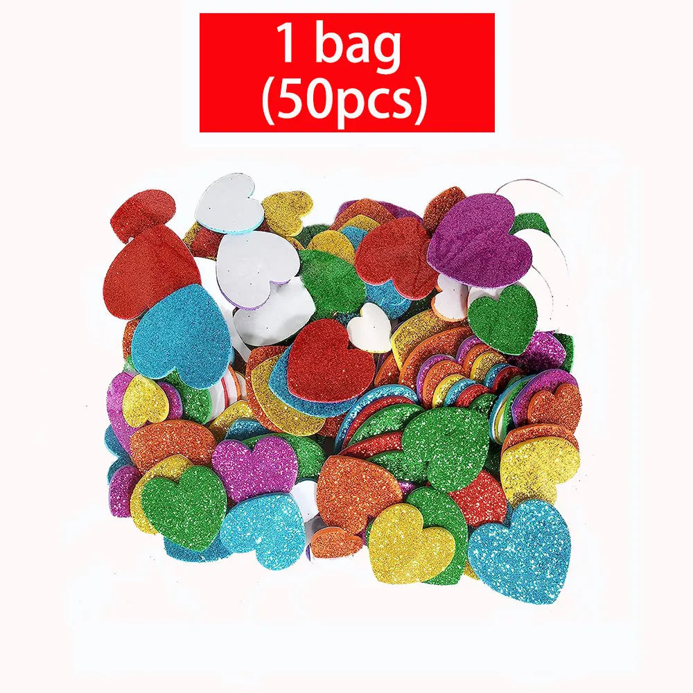 50/200pcs Color Flash foam Star Heart shaped Sticker Self Sticker Children's Reward Sticker Classic Toy Children's Gift