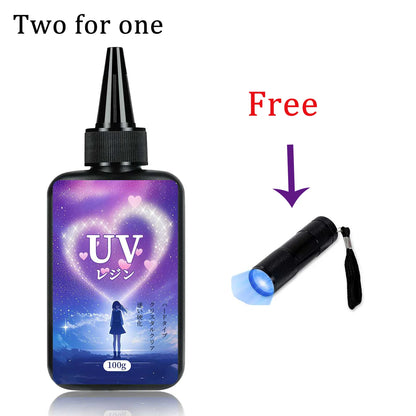 UV Resin 100-300g/random molds 5pc - Upgraded Hard Type Crystal Clear Ultraviolet Curing UV Epoxy Resin for Craft Jewelry Making