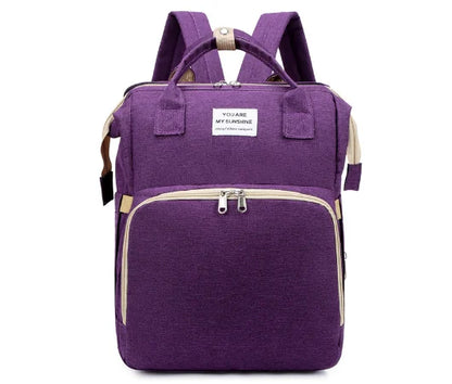 Fashionable Mommy Bag Folding Baby Bed Mother Large Capacity Portable Milk Bottle Diaper Double Shoulder Mom's Bag