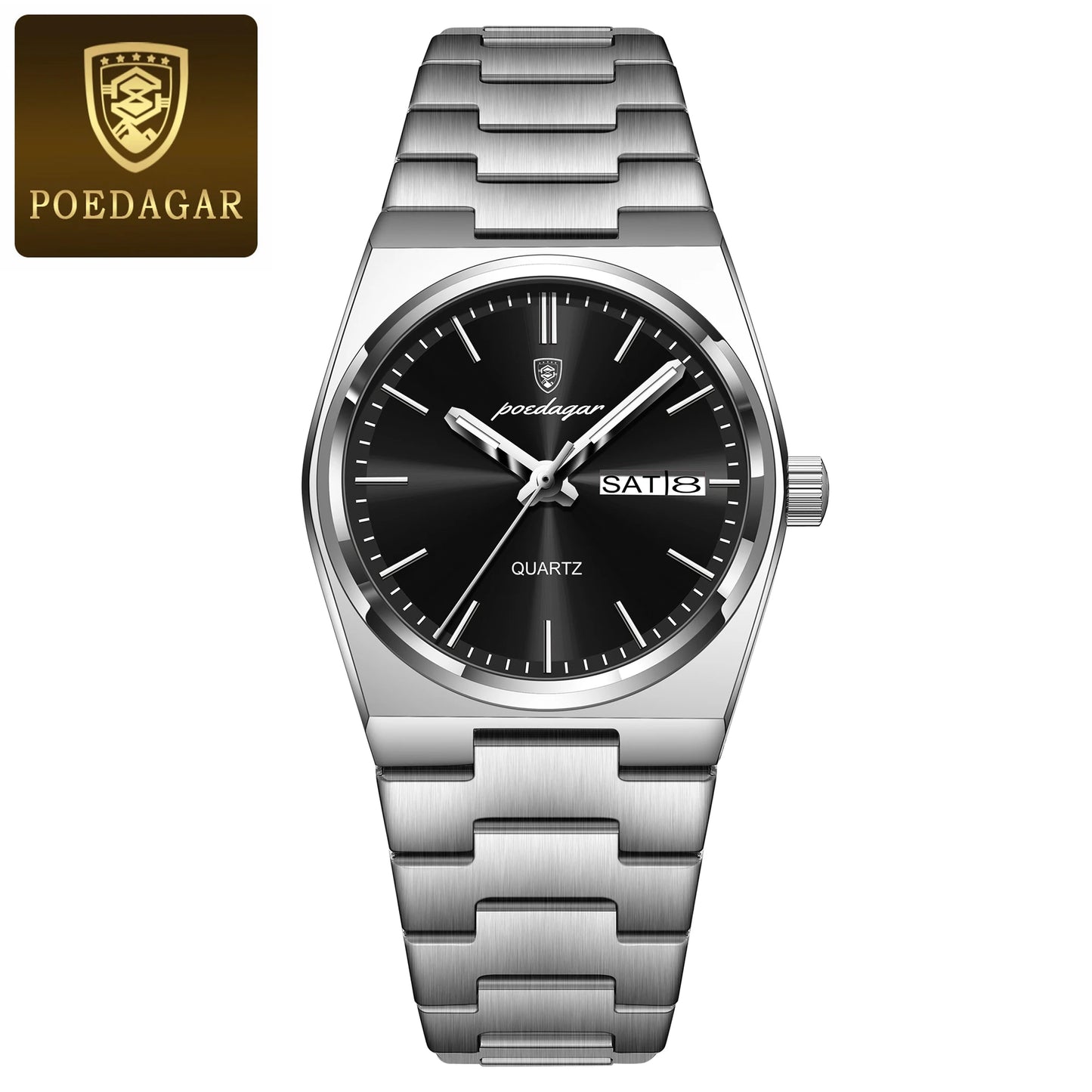 POEDAGAR Elegant Watches For Women Waterproof Luminous Date Week Ladies Watch Quartz Stainless Steel Woman's Fashion Wristwatch