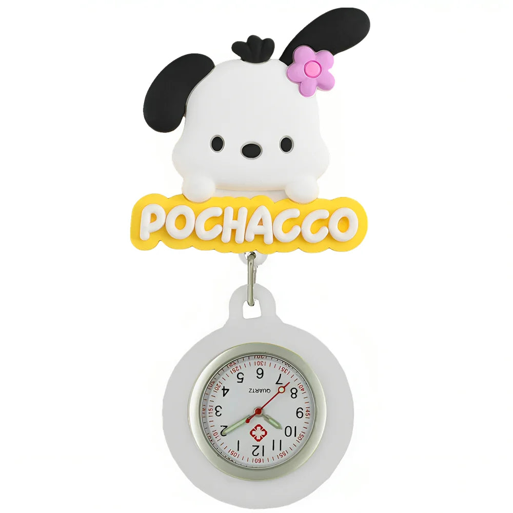 MINISO Cartoon Cute Cat Dog Rabbit Kitty Nurse Doctor Students Pretty Badge Reel Clip Hang Pocket Watches Clock Hospital Gifts