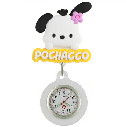 MINISO Cartoon Cute Cat Dog Rabbit Kitty Nurse Doctor Students Pretty Badge Reel Clip Hang Pocket Watches Clock Hospital Gifts