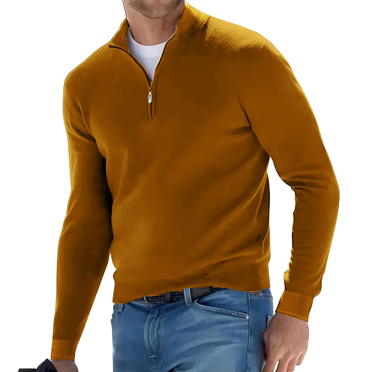 New Men's Long Sleeve Pullover Solid Color Half Zipper Sweaters V-neck Knitted Sweater Men Oversized Breathable Streetwear