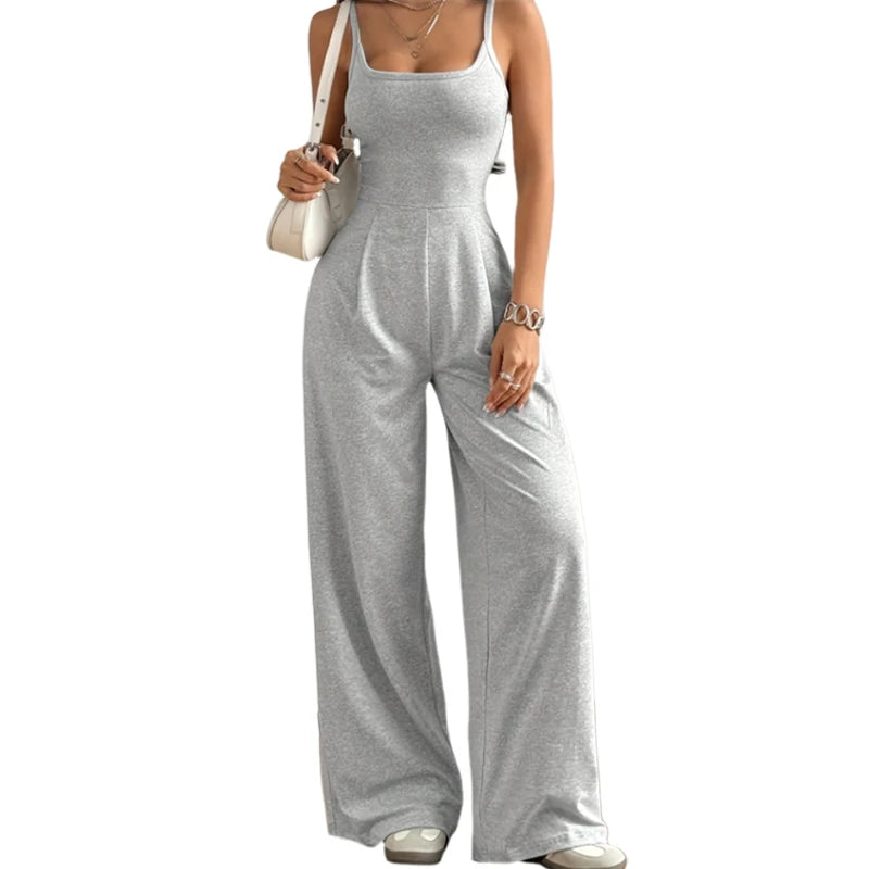 Women's Casual Halter Jumpsuit Spring and Summer Daily Solid Slim-Fit Backless Sleeveless Jumpsuit Lady's Floor-Length Trousers