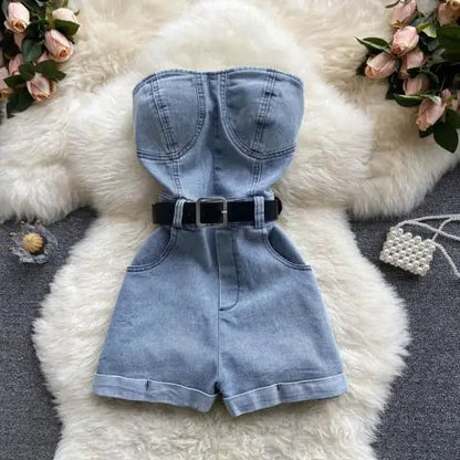 Summer Rompers Women Jeans Jumpsuit off shoulder 2022 Loose Casual Denim Rompers Womens Jumpsuits Wide Leg Casual Denim Overalls