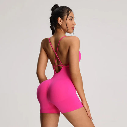 Backless Women's Bodysuit Yoga Combi-pants Shorts Jumpsuits Gym-to-Street Overalls Summer Fitness Jumpsuit for Gym Rompers