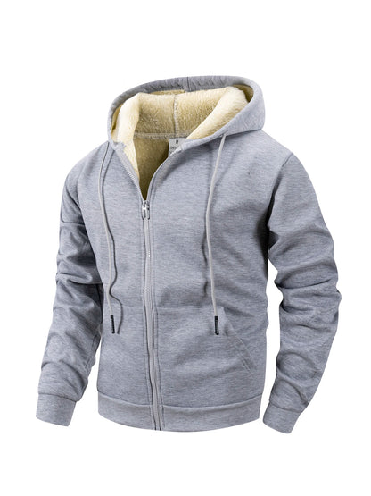 Winter Men's Zipper Jacket Fleece Warm Windproof Hoodies Heavyweight Cardigan Casual Sports Long Sleeve Sweatshirts Hooded Coat
