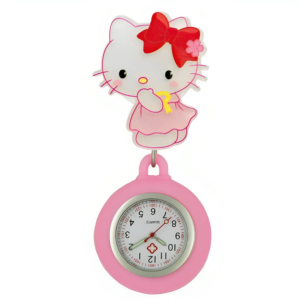 MINISO Nurse Doctor Hospital Medical Workers Lovely Cat Dog Health Care Hang Clip Badge Reel Pocket Watches Retractable Clock