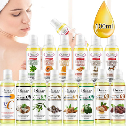 100ml Pure Natural Plant Essential Oils Aloe VC Avocado Honey Snake Argan Olive Carrot Massage Oil Repairing Smoothing Skin Care