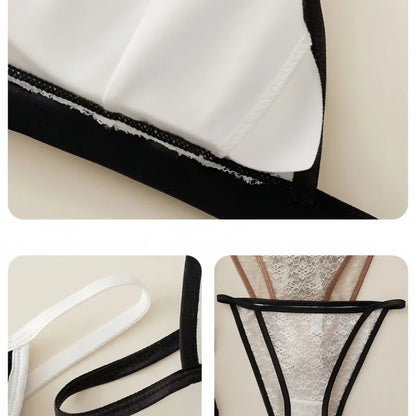 Women Lace Bra And Panties Set Non-wire Push Up Bralette Transparent Low Rise Panties Sexy Lingerie Set Female Lace Underwear