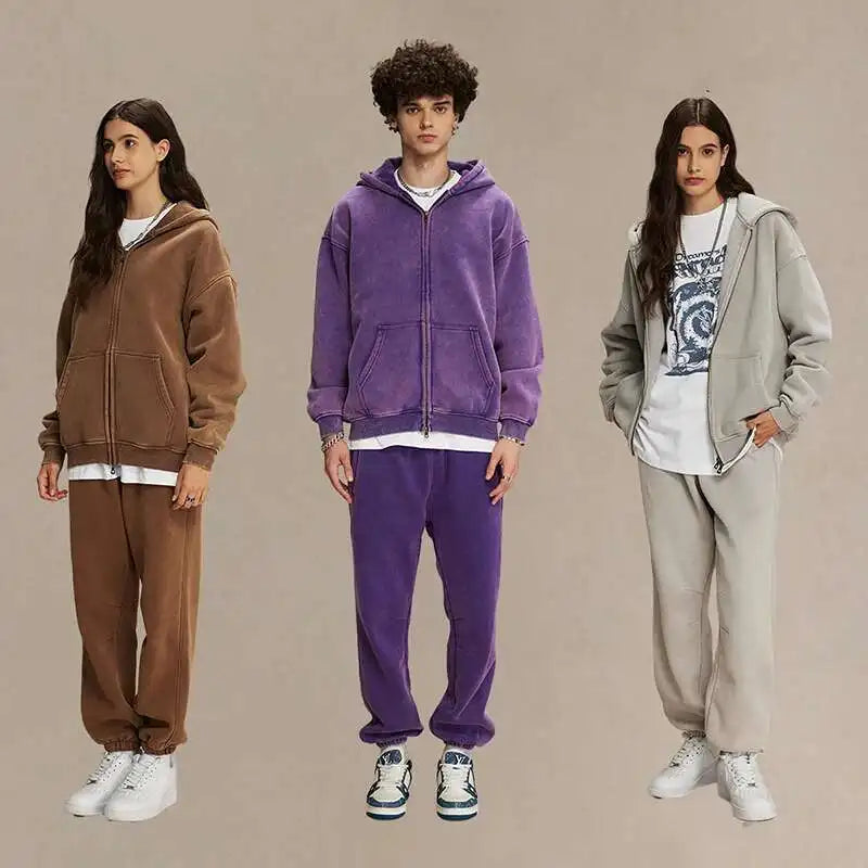 IEFB Men's Wear Wax Printing Vintage Male Hoodies Oversized Loose Zipper Water Washed Plush Sweatshirt Trendy New 9C9349