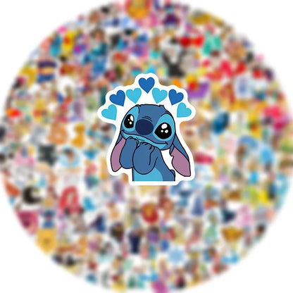 50/100/200/300Pcs Disney Mix Cartoon Cute Stitch Micky Princess Stickers Vinyl Laptop Luggage Skateboard Waterproof Sticker Toys