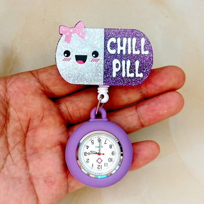 Hospital Medical Workers Cartoon Shiny Nurse Doctor Badge Reel Retractable FOB Pocket Watch Clip Hang Students Clock Watches
