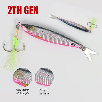 TOLU 2024 NEW 3D Printed Fast Sinking Metal Jig Lure 20g-130g With Spool Saltwater Shore Casting Fishing Lure Vertical Metal Jig