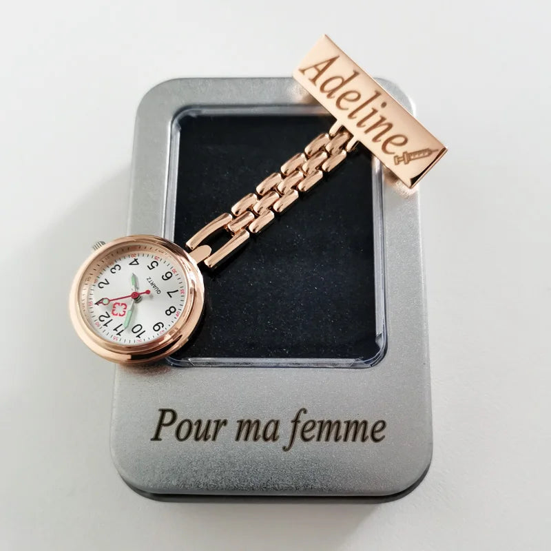 FREE Personalized Your Name Logo Doctor Clock Stethoscope Customize Engrave Medical Hospital Healthcare Pocket FOB Nurse Watch