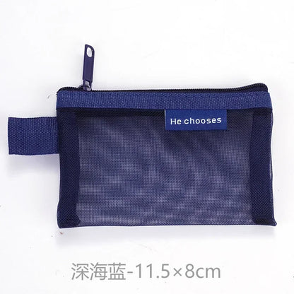 Small Square Solid Color Coin Bag Nylon Mesh Lipstick Key Earphone Organizer Holder Bus Bank ID Credit Cards Pouch Case Storage