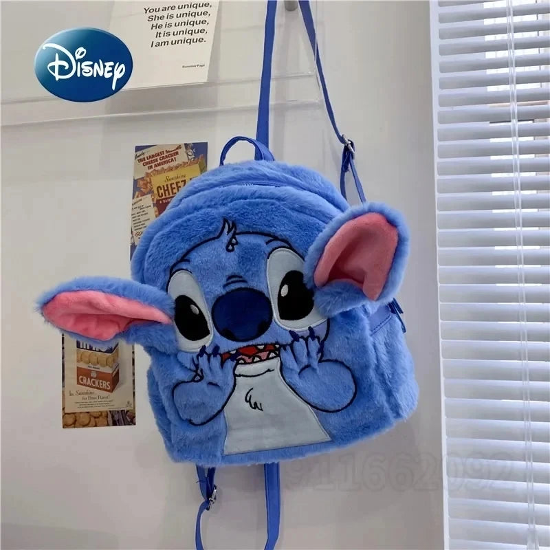 New Disney Stitch Plush Backpack Ins Japanese Blue Funny Cartoon Large-Capacity Student Backpack Kindergarten Bag Child Gift