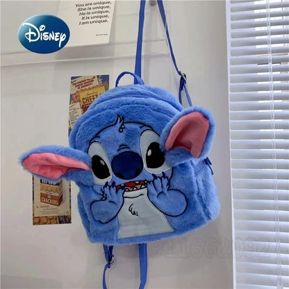 New Disney Stitch Plush Backpack Ins Japanese Blue Funny Cartoon Large-Capacity Student Backpack Kindergarten Bag Child Gift