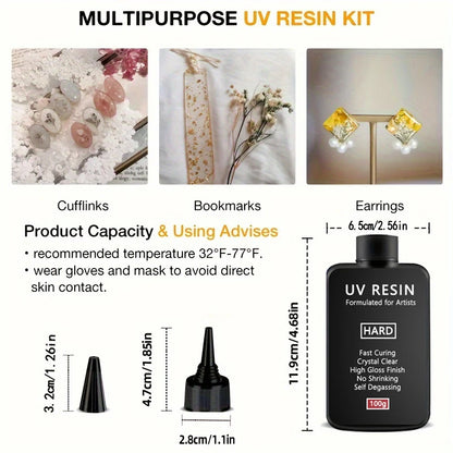 UV Resin 100-300g/random molds 5pc - Upgraded Hard Type Crystal Clear Ultraviolet Curing UV Epoxy Resin for Craft Jewelry Making