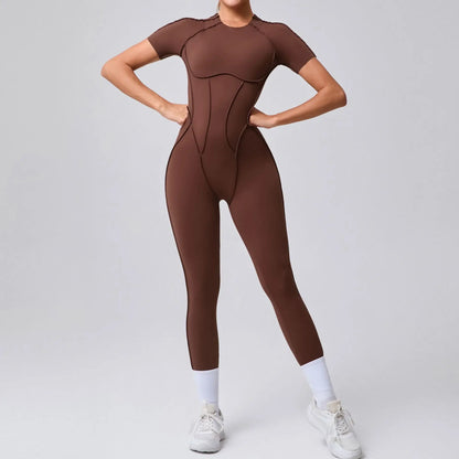 New Women's One-piece chest pad Yoga Jumpsuit leggings Short sleeve Backless Slim Fit Sports Outfit High elasticity soft comfort