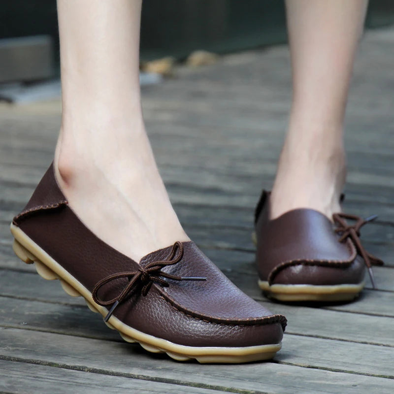 Fashion Women Flats Genuine Leather Oxford Women's Shoes Moccasins Women Shoes Slip On Bowtie Flats Tenis Shoes Woman Plus Size