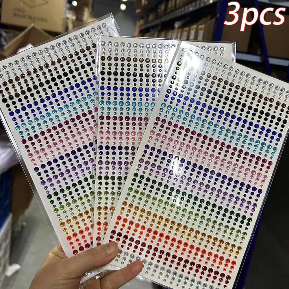 1sheet 900pcs Rainbow Face Glittle Gem Stickers Stick-On Facial Tattoo Eye Rhinestone Jewels 3/4/5mm Mix Wedding Party Make Up