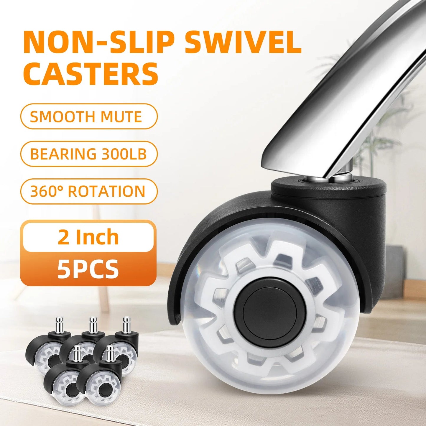 AD 5PCS Universal Mute Wheel Office Chair Caster Swivel Rubber Soft Safe Rollers Furniture Hardware Chair Wheels for Desk Office