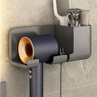 Hair Dryer Holder Wall Bathroom Shelf Without Drilling Plastic Hair Dryer Stand with Storage Box Toilet Blower Holder Shelf