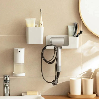 Hair Dryer Holder Wall Bathroom Shelf Without Drilling Plastic Hair Dryer Stand with Storage Box Toilet Blower Holder Shelf