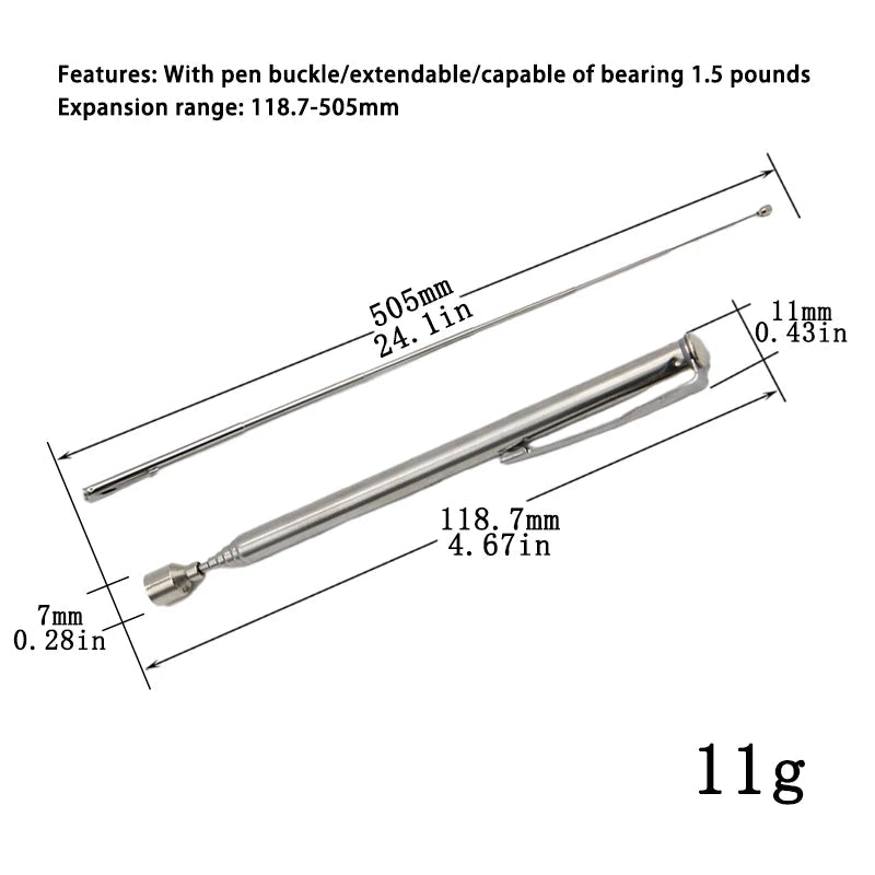 Household Portable Magnetic Telescopic Pickup 1.5-pound Silver Iron suction rod Extension Rod Car/Bicycle Repair Assistant Tool