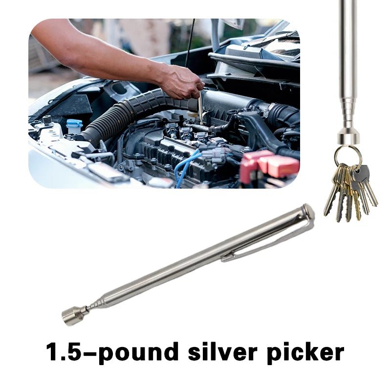 Household Portable Magnetic Telescopic Pickup 1.5-pound Silver Iron suction rod Extension Rod Car/Bicycle Repair Assistant Tool