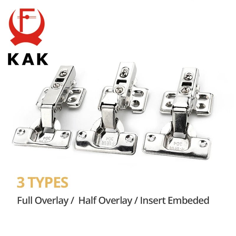 KAK 8 Pieces Stainless Steel Cabinet Hinges Soft Closing Hydraulic Door Hinge Damper Buffer Kitchen Cabinet Furniture Hardware