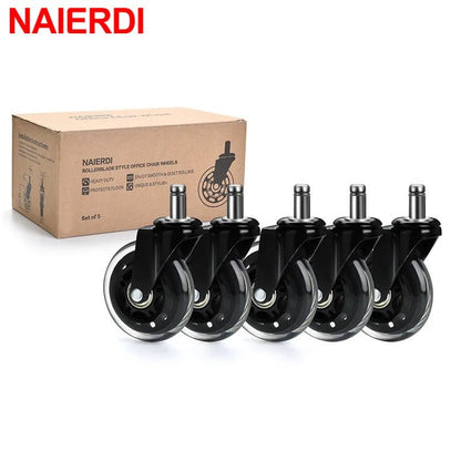 NAIERDI 5PCS Office Chair Caster Wheels 3 Inch Swivel Rubber Caster Wheels Replacement Soft Safe Rollers Furniture Hardware