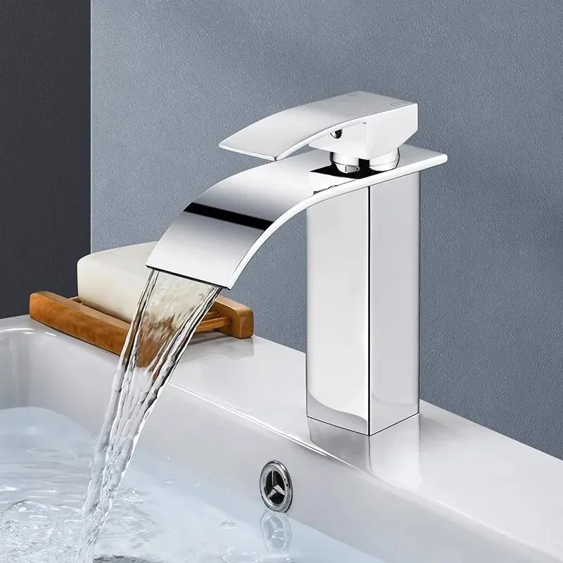 Waterfall Wash Basin Stainless Steel High And Low Faucet Black Hot And Cold Toilet Hotel Wash Basin Bathroom Home