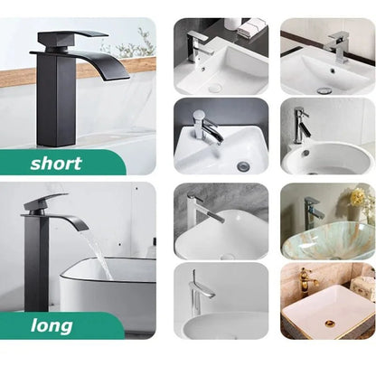Waterfall Wash Basin Stainless Steel High And Low Faucet Black Hot And Cold Toilet Hotel Wash Basin Bathroom Home