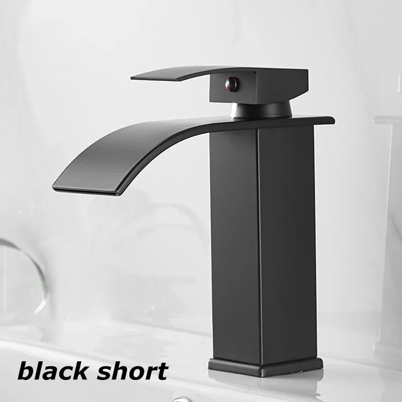 Waterfall Wash Basin Stainless Steel High And Low Faucet Black Hot And Cold Toilet Hotel Wash Basin Bathroom Home