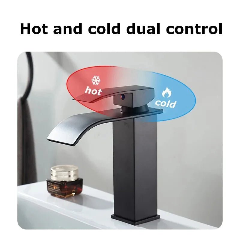 Waterfall Wash Basin Stainless Steel High And Low Faucet Black Hot And Cold Toilet Hotel Wash Basin Bathroom Home